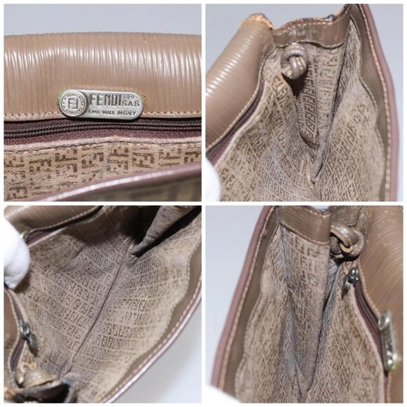 FENDI Zucchino Canvas Shoulder Bag Beige Auth 104456 - Picture 15 of 16